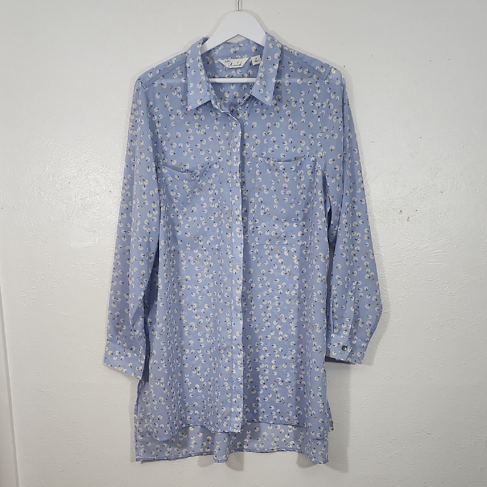 Cafe Marrakesh Blue Floral Button-Up Tunic Shirt Size 1X